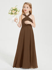 Junior Bridesmaid Dresses Grecian Neckline Floor Length Brown