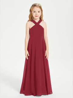 Junior Bridesmaid Dresses Grecian Neckline Floor Length Burgundy