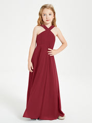 Junior Bridesmaid Dresses Grecian Neckline Floor Length Burgundy
