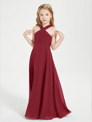 Junior Bridesmaid Dresses Grecian Neckline Floor Length Burgundy