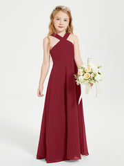 Junior Bridesmaid Dresses Grecian Neckline Floor Length Burgundy