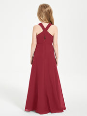 Junior Bridesmaid Dresses Grecian Neckline Floor Length Burgundy