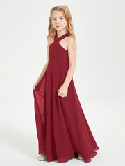 Junior Bridesmaid Dresses Grecian Neckline Floor Length Burgundy