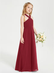 Junior Bridesmaid Dresses Grecian Neckline Floor Length Burgundy