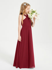 Junior Bridesmaid Dresses Grecian Neckline Floor Length Burgundy