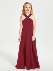 Junior Bridesmaid Dresses Grecian Neckline Floor Length Burgundy