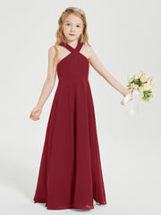 Junior Bridesmaid Dresses Grecian Neckline Floor Length Burgundy
