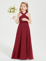 Junior Bridesmaid Dresses Grecian Neckline Floor Length Burgundy