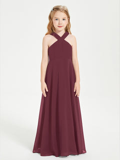 Junior Bridesmaid Dresses Grecian Neckline Floor Length Cabernet