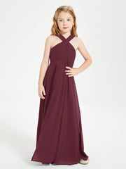 Junior Bridesmaid Dresses Grecian Neckline Floor Length Cabernet