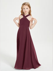 Junior Bridesmaid Dresses Grecian Neckline Floor Length Cabernet