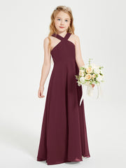 Junior Bridesmaid Dresses Grecian Neckline Floor Length Cabernet