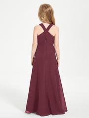 Junior Bridesmaid Dresses Grecian Neckline Floor Length Cabernet
