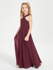 Junior Bridesmaid Dresses Grecian Neckline Floor Length Cabernet