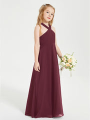 Junior Bridesmaid Dresses Grecian Neckline Floor Length Cabernet