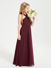 Junior Bridesmaid Dresses Grecian Neckline Floor Length Cabernet