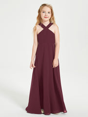 Junior Bridesmaid Dresses Grecian Neckline Floor Length Cabernet