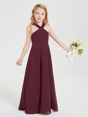Junior Bridesmaid Dresses Grecian Neckline Floor Length Cabernet