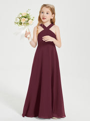 Junior Bridesmaid Dresses Grecian Neckline Floor Length Cabernet