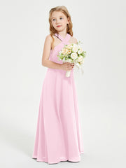 Junior Bridesmaid Dresses Grecian Neckline Floor Length Candy Pink