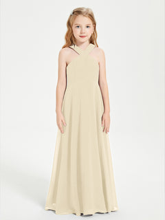 Junior Bridesmaid Dresses Grecian Neckline Floor Length Champagne