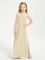 Junior Bridesmaid Dresses Grecian Neckline Floor Length Champagne