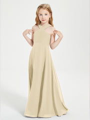 Junior Bridesmaid Dresses Grecian Neckline Floor Length Champagne