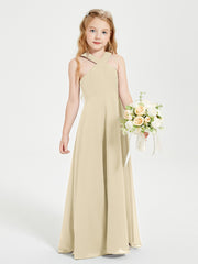 Junior Bridesmaid Dresses Grecian Neckline Floor Length Champagne