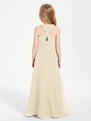 Junior Bridesmaid Dresses Grecian Neckline Floor Length Champagne