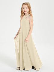 Junior Bridesmaid Dresses Grecian Neckline Floor Length Champagne
