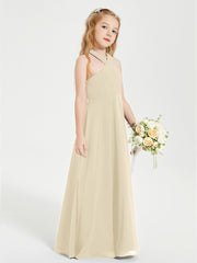 Junior Bridesmaid Dresses Grecian Neckline Floor Length Champagne