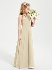 Junior Bridesmaid Dresses Grecian Neckline Floor Length Champagne