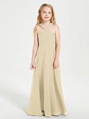 Junior Bridesmaid Dresses Grecian Neckline Floor Length Champagne
