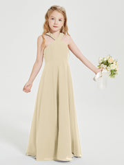 Junior Bridesmaid Dresses Grecian Neckline Floor Length Champagne