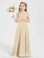 Junior Bridesmaid Dresses Grecian Neckline Floor Length Champagne