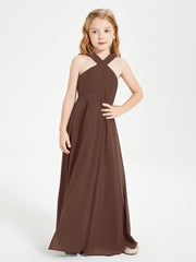 Junior Bridesmaid Dresses Grecian Neckline Floor Length Chocolate