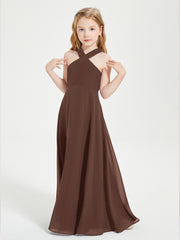 Junior Bridesmaid Dresses Grecian Neckline Floor Length Chocolate