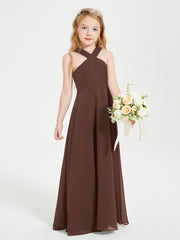 Junior Bridesmaid Dresses Grecian Neckline Floor Length Chocolate