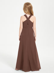 Junior Bridesmaid Dresses Grecian Neckline Floor Length Chocolate