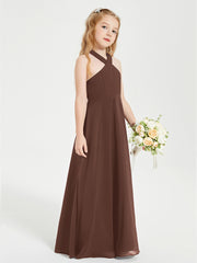 Junior Bridesmaid Dresses Grecian Neckline Floor Length Chocolate