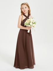 Junior Bridesmaid Dresses Grecian Neckline Floor Length Chocolate