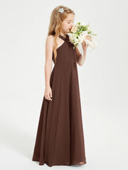 Junior Bridesmaid Dresses Grecian Neckline Floor Length Chocolate