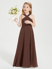 Junior Bridesmaid Dresses Grecian Neckline Floor Length Chocolate