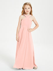 Junior Bridesmaid Dresses Grecian Neckline Floor Length Coral