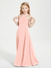 Junior Bridesmaid Dresses Grecian Neckline Floor Length Coral