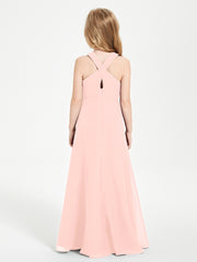 Junior Bridesmaid Dresses Grecian Neckline Floor Length Coral