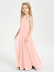 Junior Bridesmaid Dresses Grecian Neckline Floor Length Coral