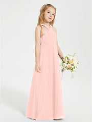 Junior Bridesmaid Dresses Grecian Neckline Floor Length Coral