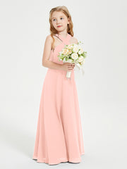 Junior Bridesmaid Dresses Grecian Neckline Floor Length Coral