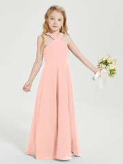 Junior Bridesmaid Dresses Grecian Neckline Floor Length Coral